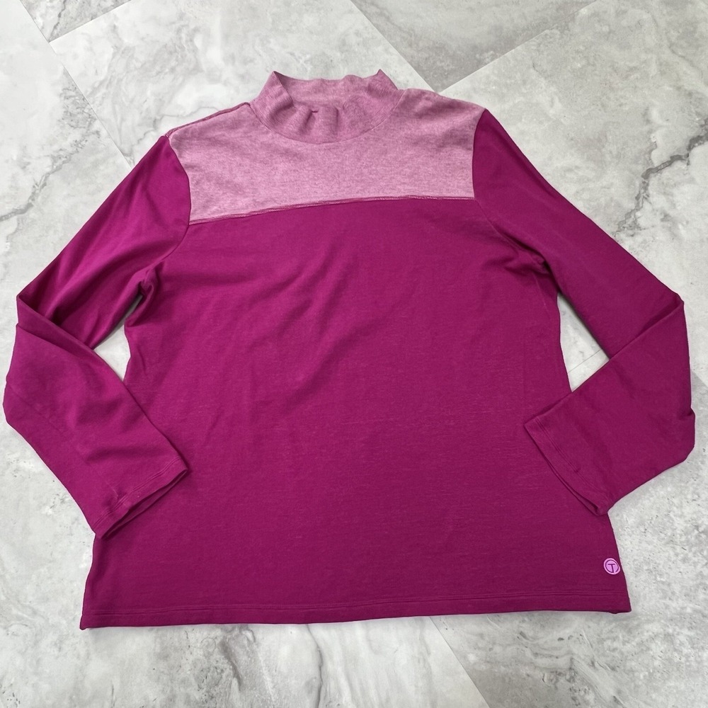 T by Talbots Womens Mock Neck SHIRT Size XL‎ Xlarge Pink Striped Block